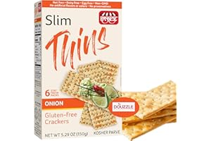 DOUzzle Passover Treats, Gluten Free Flatbread Crackers, Slim Thins Onion Flavor (6 Stay Fresh Packs - Pack of 1) Non Gebrokts Kosher for Passover Snack Food - Non GMO, Nut Free, Dairy Free, Egg Free