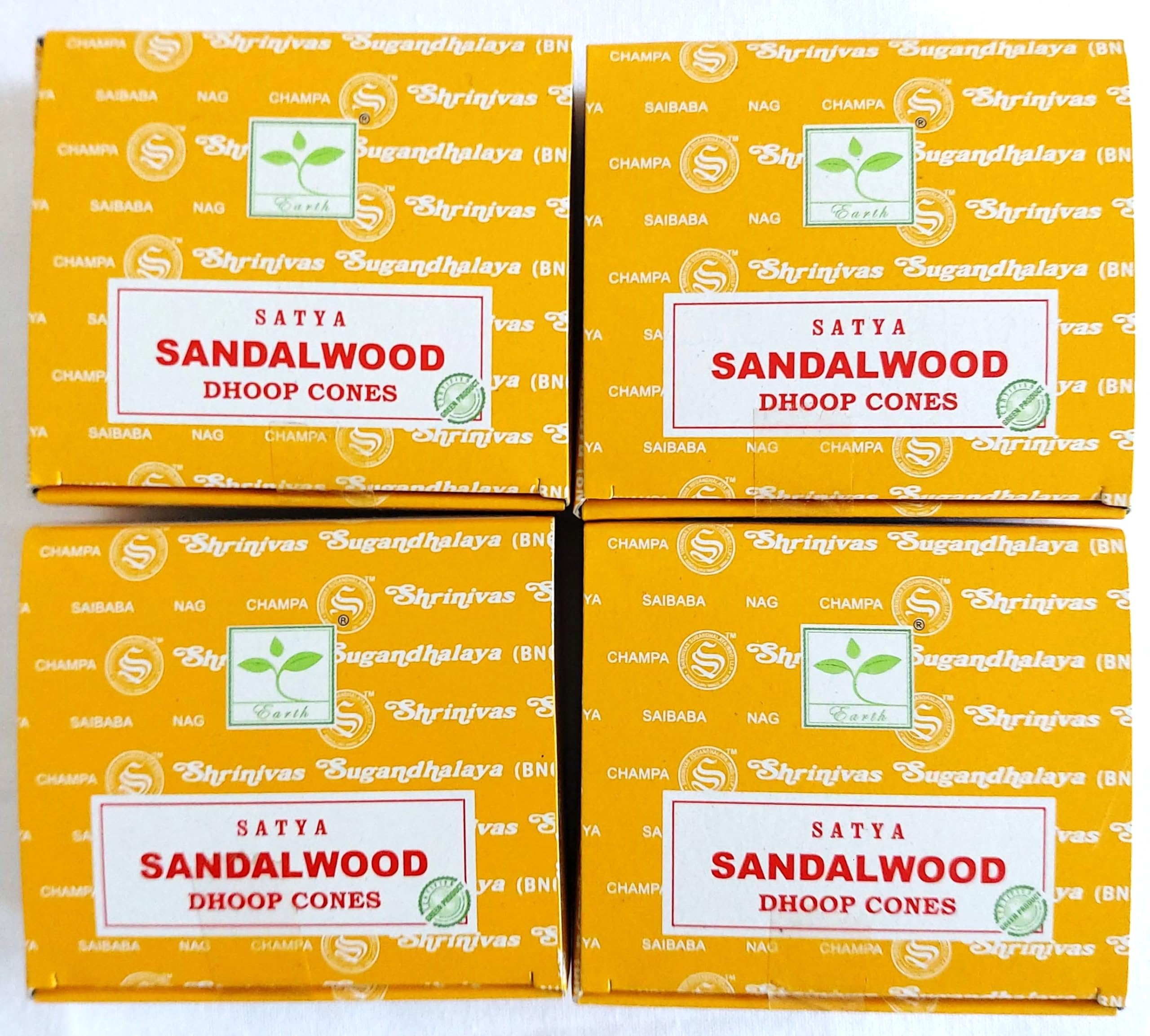 Satya Nag Champa Incense Cones, Sandalwood Scent, 4 Packs of 12 Cones in each pack (4, Sandalwood)