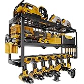 Amoowis All-in-One Wall Mount Tool Organizer for Garage, Heavy Duty 3-Layer Metal Tool Rack, 320LBS Capacity with 7 Cordless 