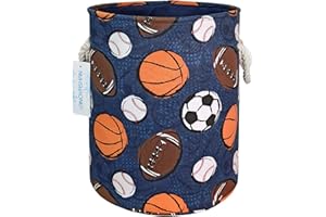 LANGYASHAN Laundry Basket Canvas Collapsible Organizer Storage Basket for Boys Girls Laundry Hamper Toy Bins Gift Baskets Bedroom Clothes Children Nursery (Navy Ball Game)