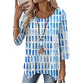 AKEWEI 3/4 Length Sleeve Womens Tunic Tops Loose Fit Blouses Dressy Casual Crew Neck Tees S-3XL