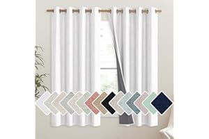 NICETOWN 100% Absolutely Blackout Linen Curtains with Thermal Insulated Liner, Greyish White, 52" Wide, 63" Length Energy Saving Curtains for Living Room 2 Panels Set, Vertical Blinds