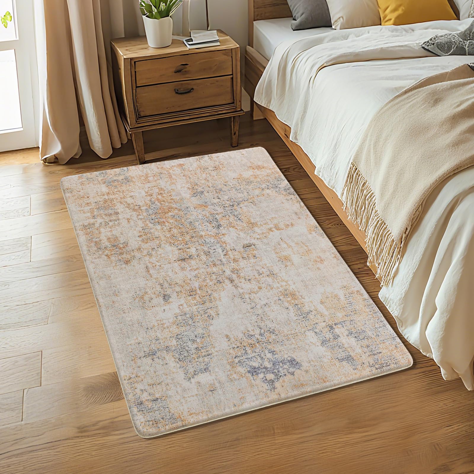Safunion Rugs Living Room Morden Soft Rugs for Bedroom Large Short Pile Abstract Area Rug Carpet Home Decor (Yellow, 80 x 120 cm)