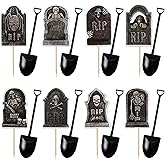 48 PCS Halloween Cupcake Toppers Tombstone Cupcake Picks Novelty Mini Shovel Spoons Horrible Gravestone Skeleton Cupcake Decorations for Halloween Theme Birthday Party Cake Decorations Supplies