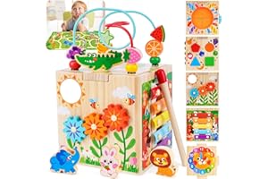 Wooden Activity Cube | Montessori Toys for 1-2 Year Old Toddlers | One Year Old 1st First Birthday Gift | Developmental Toys 