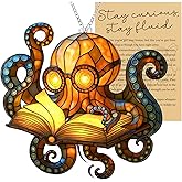 Octopus Reading Acrylic Ornament for Christmas Decorations, Beach Christmas Ornament, Ocean Themed Gift for Ocean Lovers, Octopus Gifts for Women, Last Minute Xmas Gifts