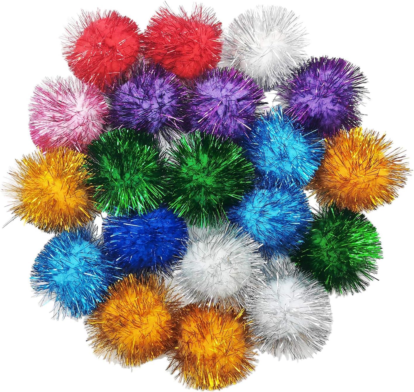 Photo 1 of 40 Pcs 2 Inch Assorted Color Flash Ball Cat's Favorite Toy Ball Tinsel Pom Poms Flash for Kittens Exercise and Multiple Cats Play and Chase