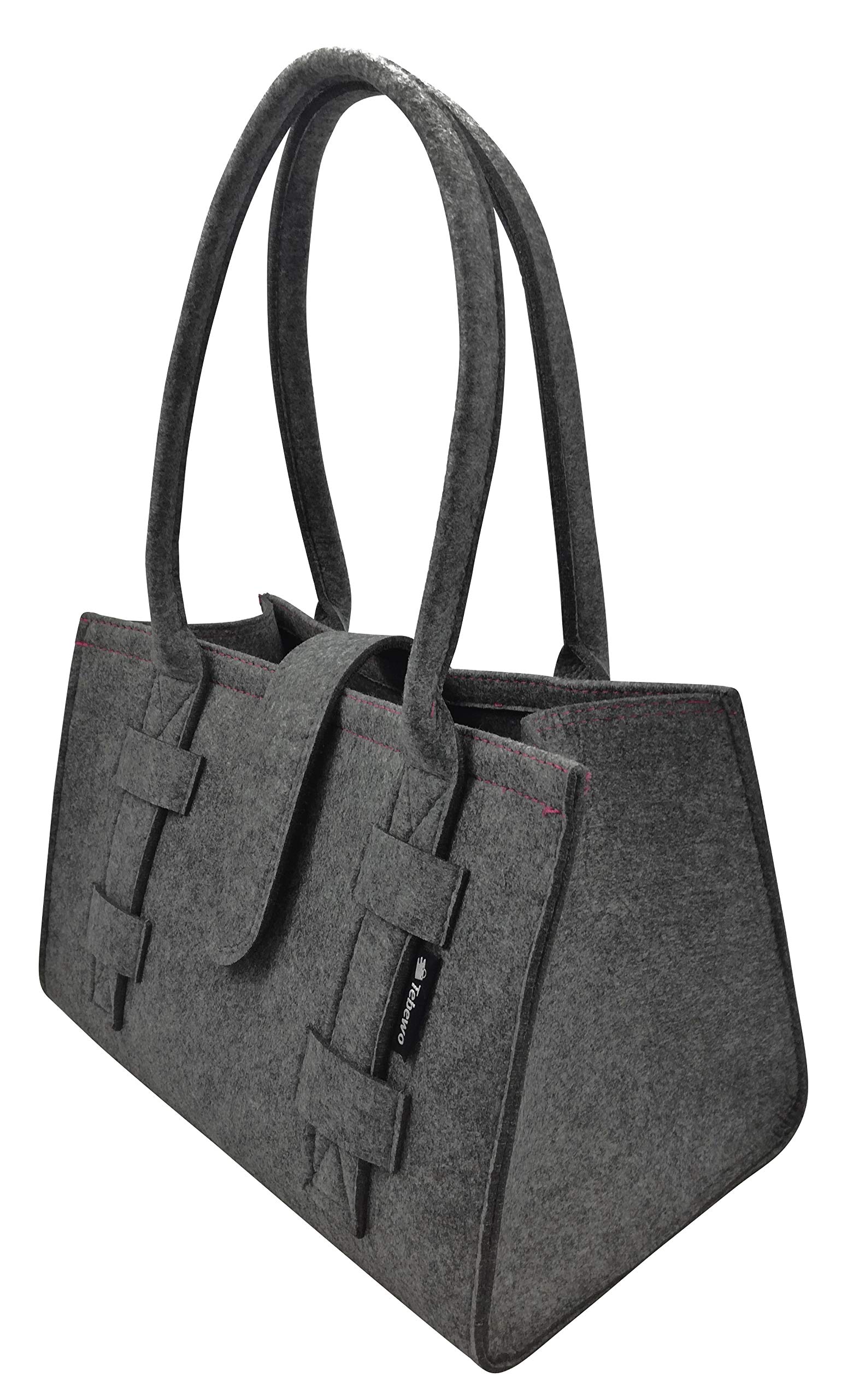 Tebewo Felt Handbag Shopping Bag Lockable Shopping Bag with Handle Shopping Basket Multipurpose Carrying Bag (Dark Grey)