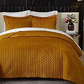 Ivellow Velvet Quilt Queen Size Ultra Soft Lightweight Velvet Comforter Set Oversized Bedspread Coverlet Full for All Season 3Pcs Luxury Quilted Bedding