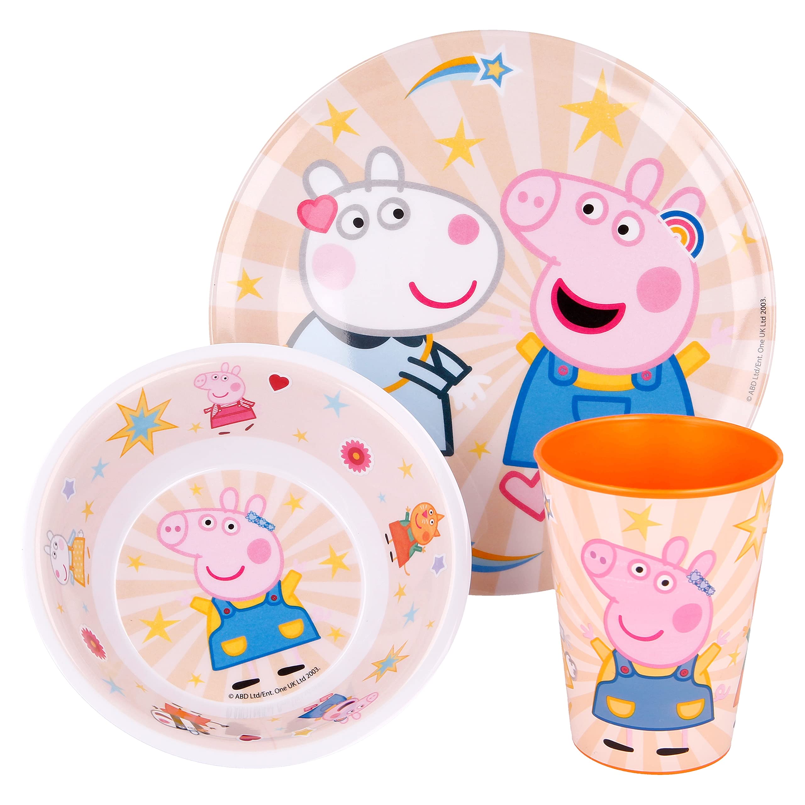 Stor 8412497412594Melamine Dinnerware 3-Piece Set Without Border, Peppa Pig Kindness Counts