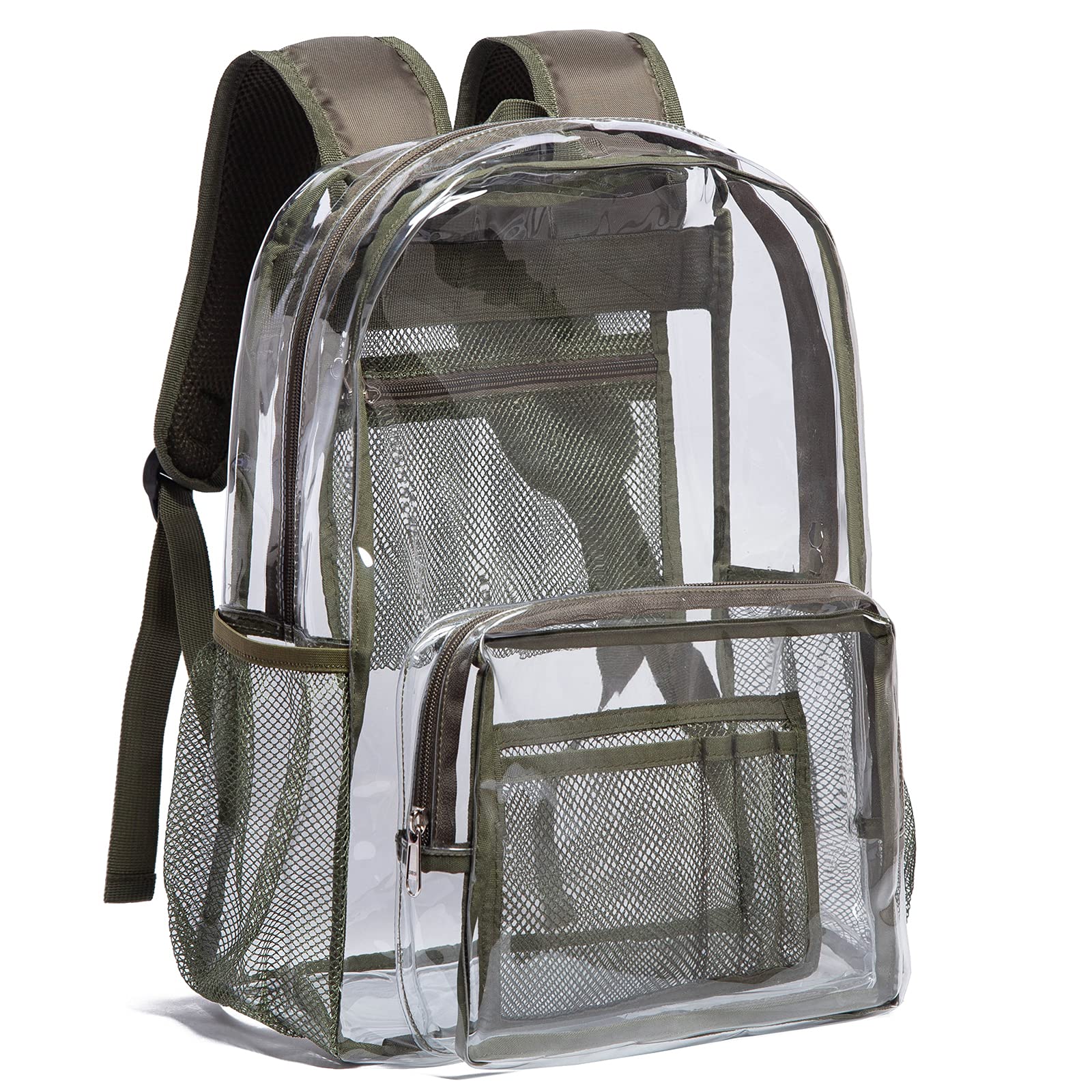 Photo 1 of Vorspack Clear Backpack Heavy Duty PVC Transparent Backpack with Reinforced Strap & Large Capacity for College Workplace Security - Green