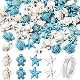 THEDAYEE 100pcs Blue White Turquoise Turtle Starfish Spacer Beads, Synthetic Turquoise Stone Ocean Animal Gemstone Loose Beads for Jewelry Making Friend Bracelets Necklaces
