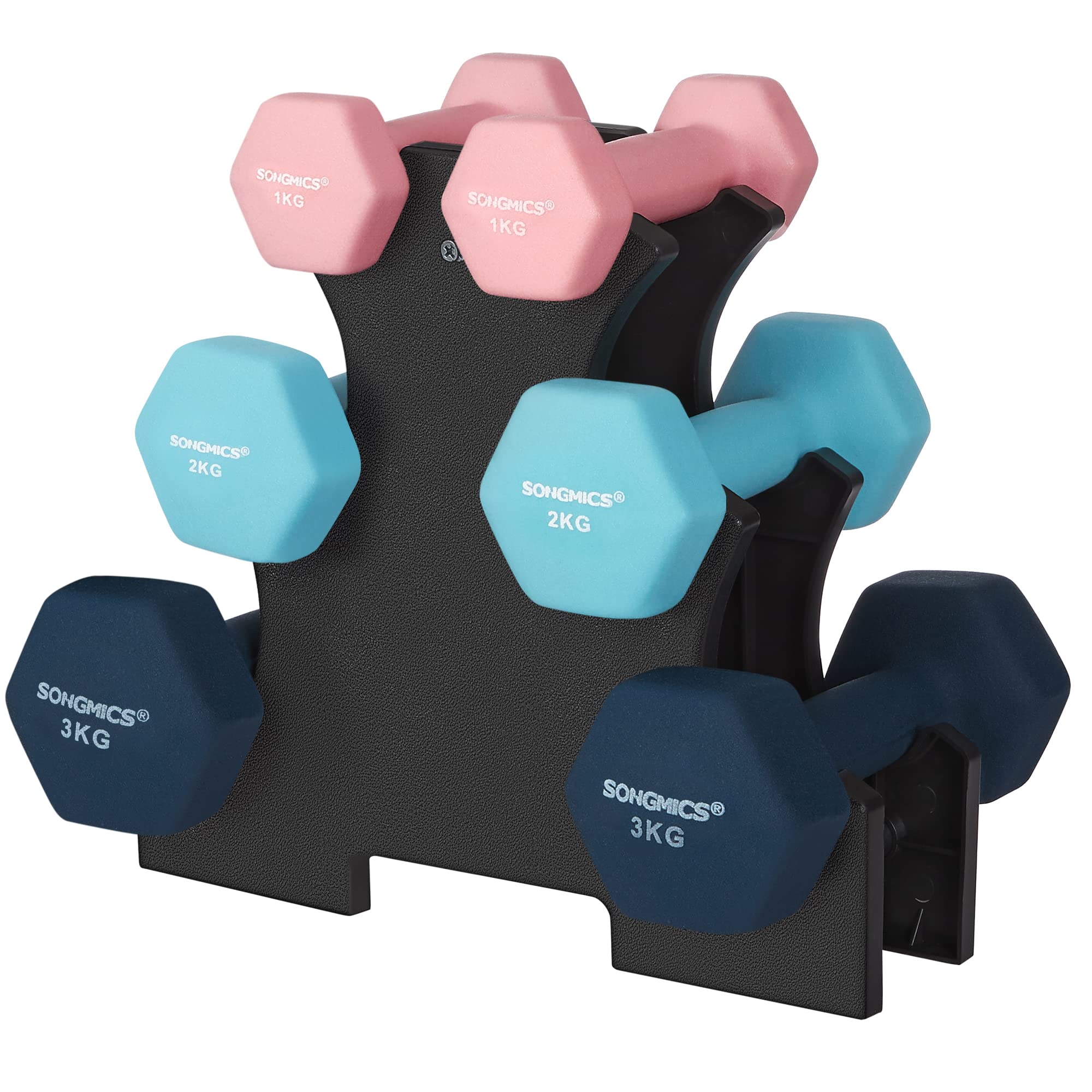SONGMICS Weight Lifting Dumbbell Kit with Storage Stand, for Fitness, Vinyl Coated