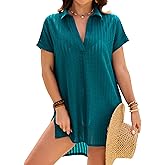 Blooming Jelly Womens Swimsuit Coverup Textured Bathing Suit Cover Up Swimwear V Neck Beach Dress Shirt 2026