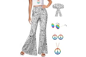 For G and PL Women's Halloween 5 Pcs Hippie Costume Pants Floral Bell Bottom Outfits