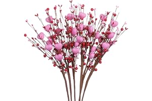 JINGHONG Valentine’s Day Gifts 6 Pack Artificial Valentines Day Decorations Pink Heart Picks with Red Pink Berries for Valentine’s Day Wedding Anniversary Party Decor