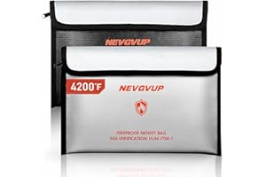 NEVGVUP 4200°F Fireproof Money Bag for Cash -Heat Insulated, 9.8 x 6.5" Fireproof Document Bag with Waterproof Zipper, Small Fireproof Bag Set with Reflective Strip and Fireproof Edging for Valuables