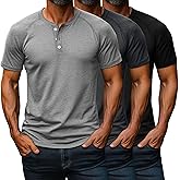 Riyiper 3 Pack Henley Shirts for Men Short Sleeve Raglan M-5XL Regular and Big Tall Tops Casual Summer Basic Tee