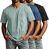 Ficerd 3 Pack Big and Tall Men's V Neck T Shirts Short Sleeve Plus Size Tees Loose Casual Basic Oversized Tops with Pocket