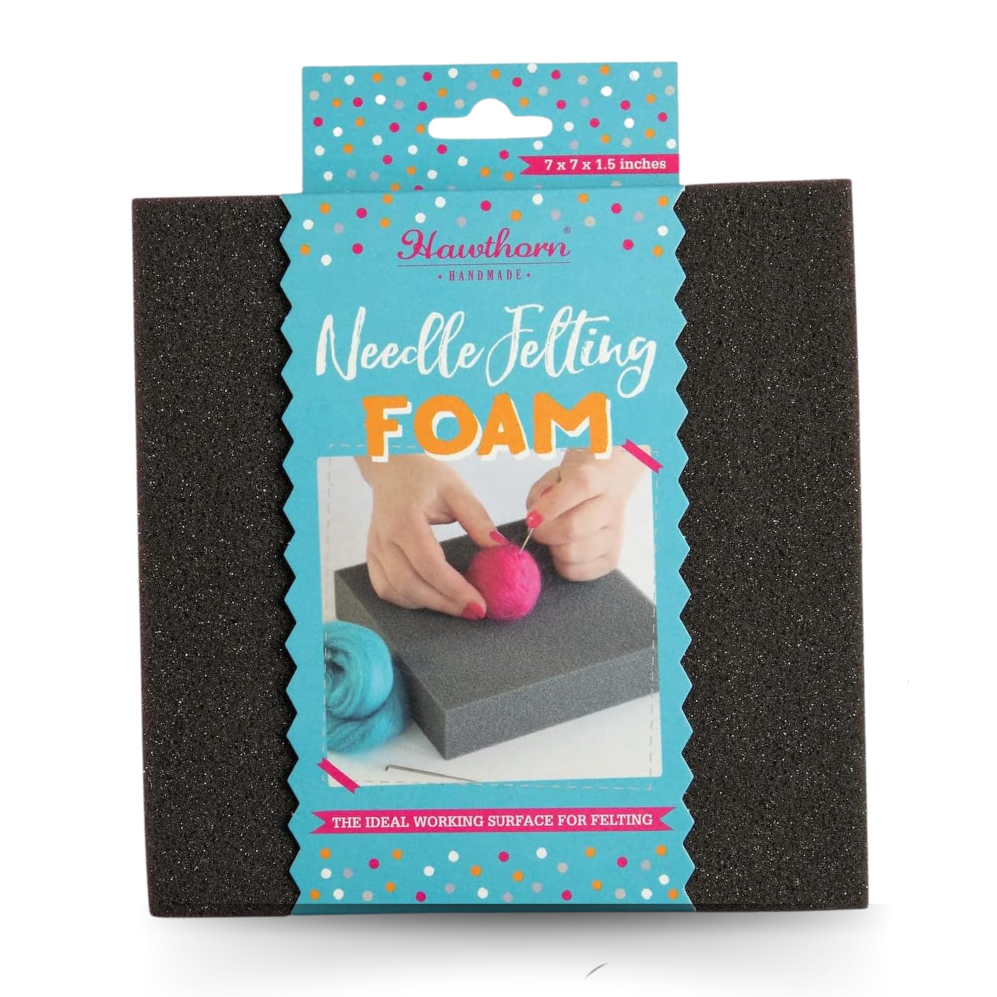Hawthorn Handmade Needle Felting Pad - 7 x 7 x 1.5 Inch. High Density Foam Block, Protects Table & Needles