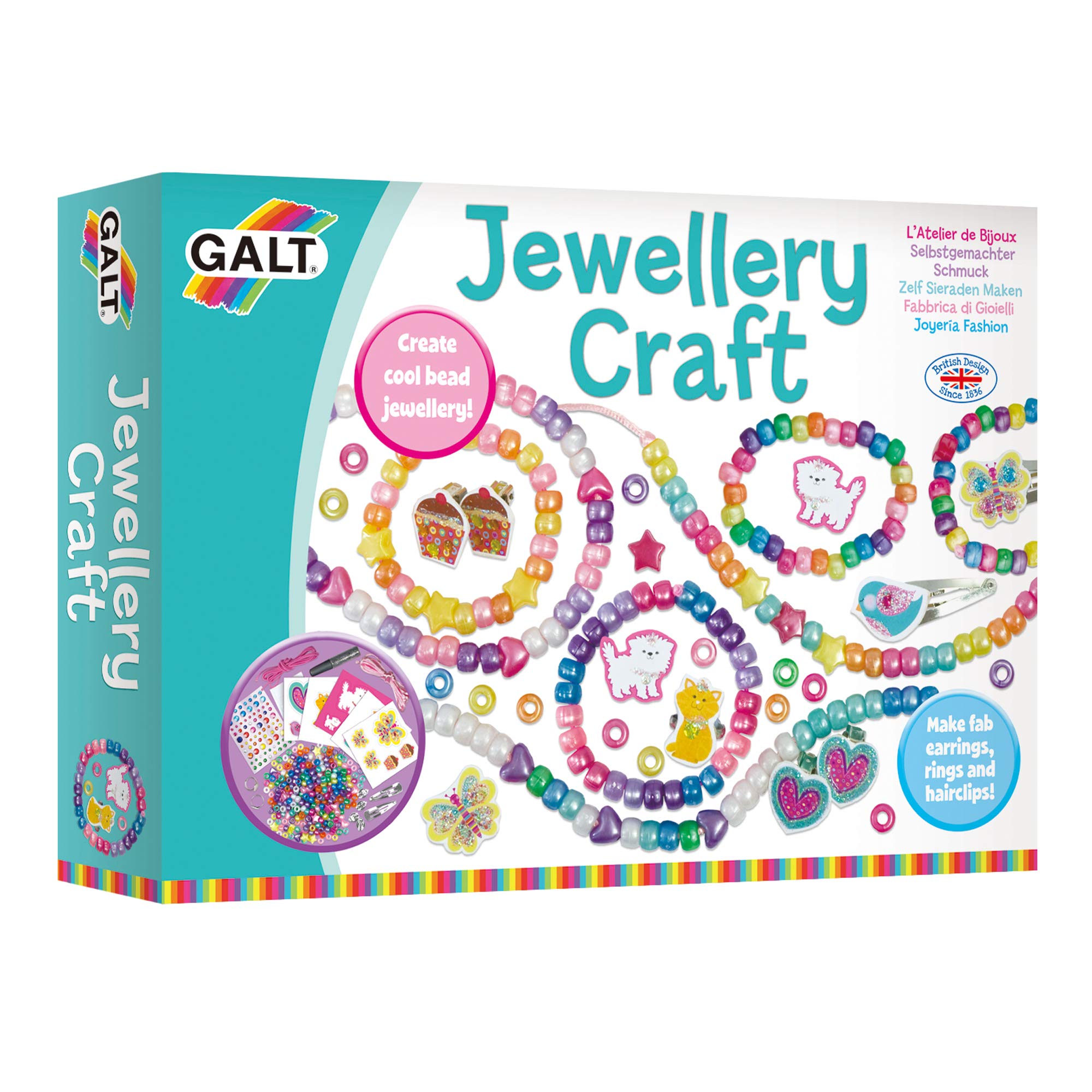 Galt Jewellery Craft Kit - Creative Cases Childrens Bracelet and Necklace Making Kit - Arts and Crafts for Kids with Hair Clips, Rings, Clip-On Earrings, Colourful Gems and Guide - Ages 5 Years Plus — image 1