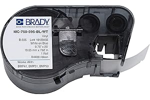 Brady MC-750-595-BL-WT Vinyl B-595 White on Blue Label Maker Cartridge, 25' Width x 3/4" Height, for BMP51/BMP53 Printers
