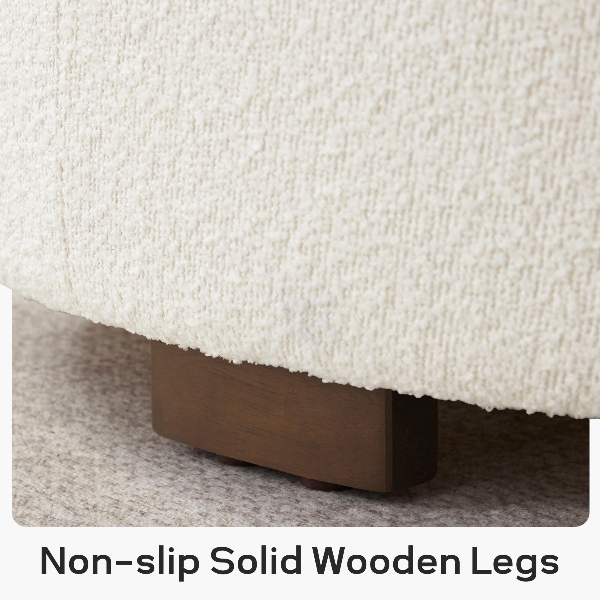 Zihanhome 30 Inch Round Storage Ottoman, Ottoman Coffee Table with Lift Off Lid, Boucle Ottoman with Solid Wood Legs, Modern Ottoman with Storage for Living Room, Bedroom, Corners, Apartments (Beige) - Image 5