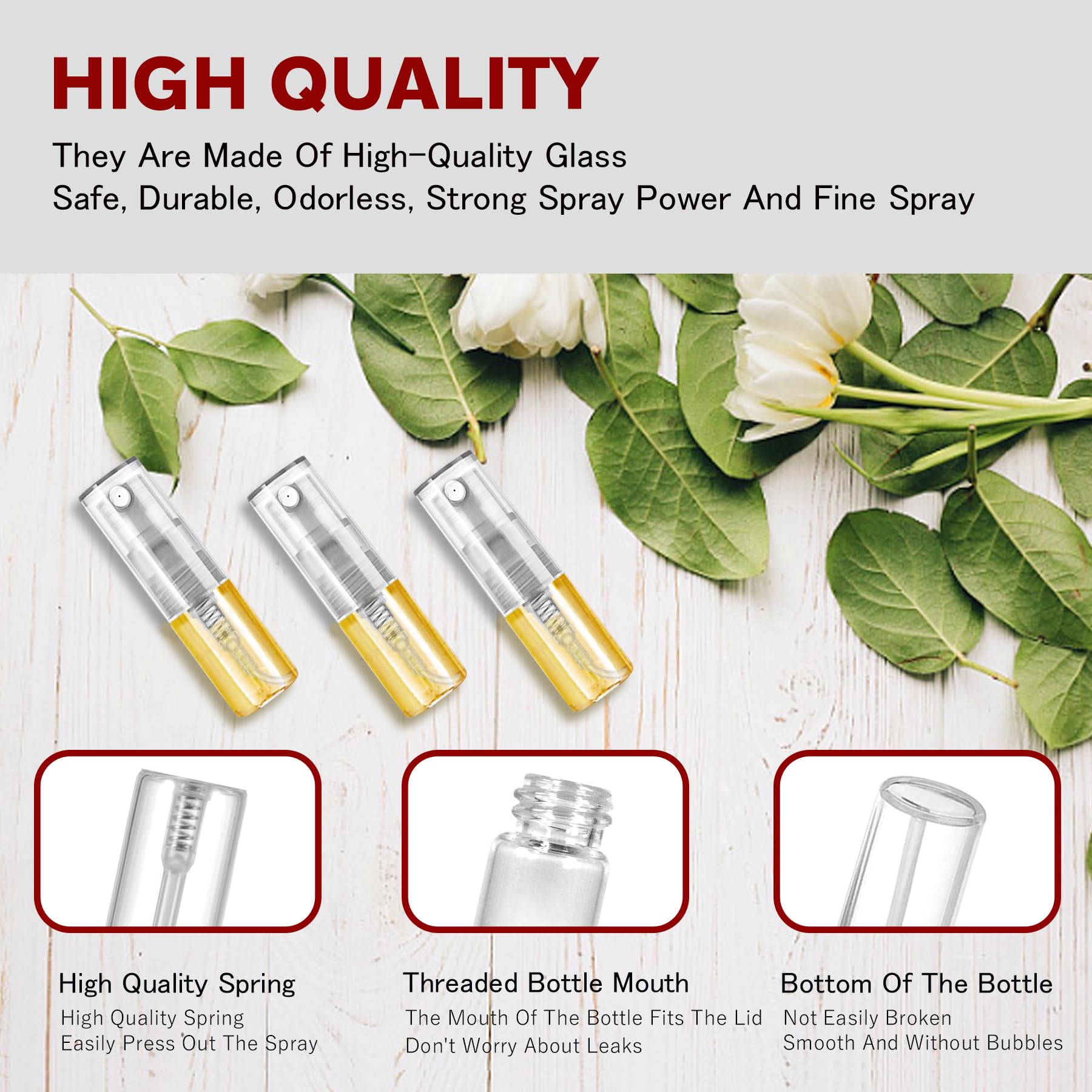 Csdtylh Mini Spray Bottle 2ml, Refillable Glass Spray Bottle, Glass Bottle Atomizer, Perfume Mouthwash Atomizer for Cleaning Refillable Container for Travel, Essential Oils, Perfume 60 Pcs, 2ml
