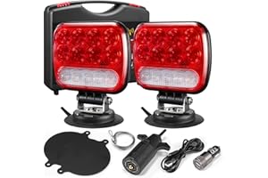 Partsam Wireless LED Trailer Light Kit Magnetic Towing Tail Light Portable Universal Stop Turn Running Backup Reverse Red+Cle