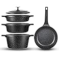 Granitestone 12 Pc Pots and Pans Set Non Stick, Nesting Dutch Oven Pots Set with Lid + Removeable Silicone Handles, Induction Cookware Sets for Kitchen, Dishwasher and Oven Safe