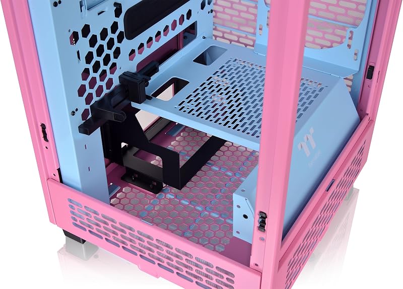A Torre 200 | Mini Torre Mini-ITX Vertical | 2 x ventoinhas CT140 pré-instaladas | Vidro Temperado & Alto Fluxo de Ar | 280mm Compatível com AIO | Rosa Bolha
