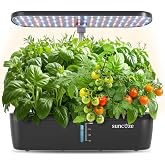 SUNCOZE Hydroponics Growing System, 12 Pods, 12.4 in Adjustable Height | Indoor herb Garden with 20W LED Grow Light, Visible Water Tank with Pump, Indoor Gardening System, Gardening Gifts, Black