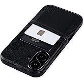 Dockem Card Case for iPhone 16 with Built-in Metal Plate for Magnetic Mounting & 2 Card Holder Pockets: M2 Exec Premium Synthetic Leather Wallet Case (Black)