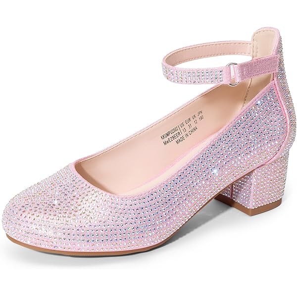 Flower Girls Communion Low Block Dress Black Shoes Chunky Heels Closed Round Toe Ankle Strap Pump, Size US Little Kid 13 | Flats