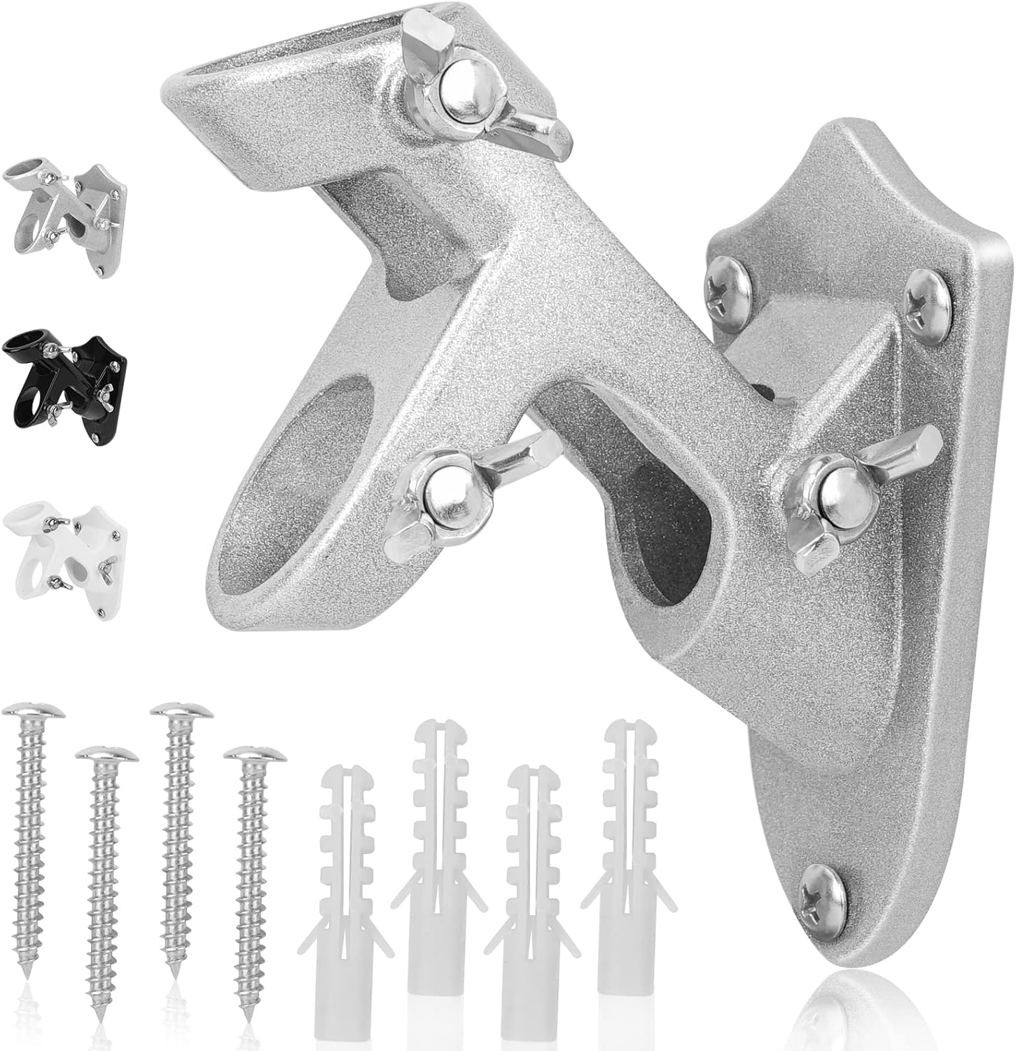 Flagpole Hardware - Flag Pole Holder, Outside House Flag Pole Bracket, Heavy Duty Metal Flag Mount, Aluminum Alloy Mounting Brackets, Outdoor Flag Holder- Strong Rust Free, Dual Position 1 inch Silver