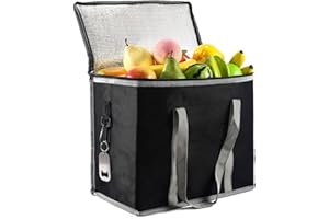 QCWN Cooler Bag,Insulated Food Delivery Bag Grocery Bags,large Cooler Bags Tote Bags with Zippered Top,Reusable Thermal Shopping Bag For Groceries Catering Pizza Warmer Hot Frozen Food Travel Picnic Black