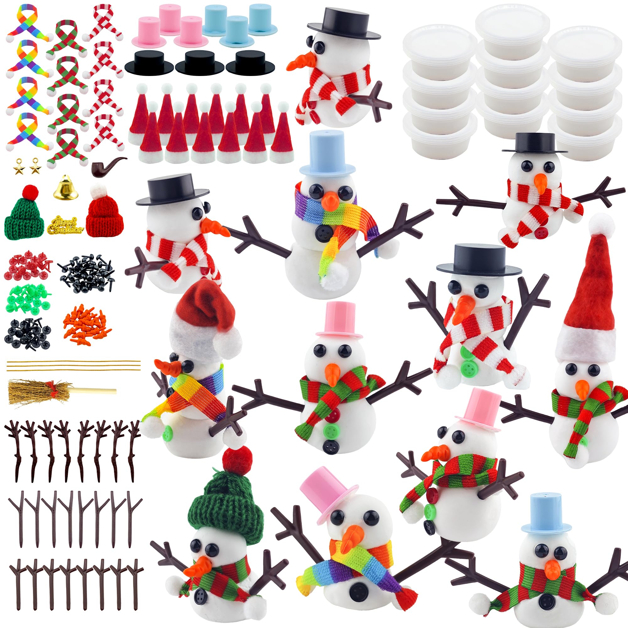 Photo 1 of 12 Pack Snowman Kits,Fun Build a Snowman Craft for Kids Gifts Winter Family Activity, Christmas Making Snowmen Kit with 12 Scarves, 12 Santa Hats