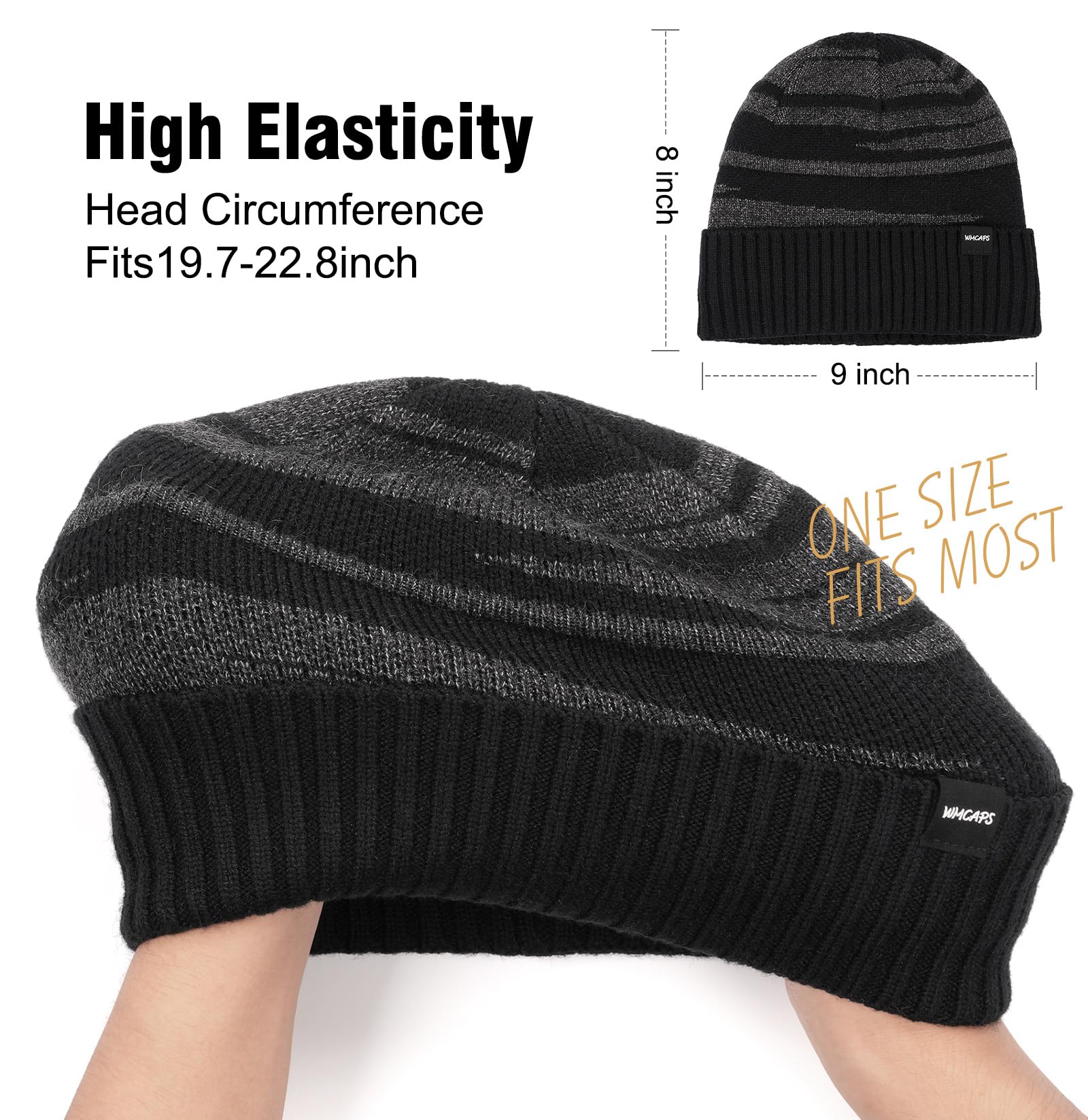Wmcaps Beanie Winter Hats for Men Women,Fleece Lined Kint Soft Warm Skull Stocking Cap