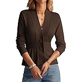 GRACE KARIN Women Cardigan Sweaters 2025 Fall,Long Sleeve Cropped Sweater Coat Trendy,Button Front Peplum Tops Lightweight