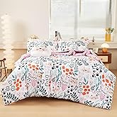 Mooreeke Twin Size Comforter Sets for Girls Kids, 6 Pieces Bed in a Bag Flower and Cat Bedding Comforter Sheet Set with Shams and Decorative Toy Pillow, Ultral Soft Microfiber Kids Bed Set