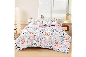 Mooreeke Full Size Comforter Sets for Girls Kids, 8 Pieces Bed in a Bag Flower and Cat Bedding Comforter Sheet Set with Shams