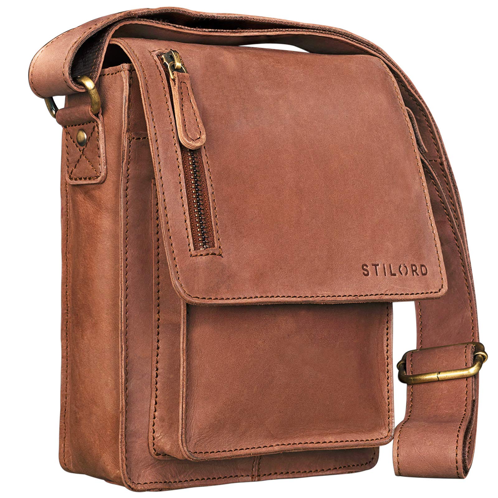 STILORD "Finn" Small Shoulder Bag for Men Vintage Cross Body Bag Suitable for 8.4 inch Tablets Satchel Genuine Leather Colour:Light Cognac Brown