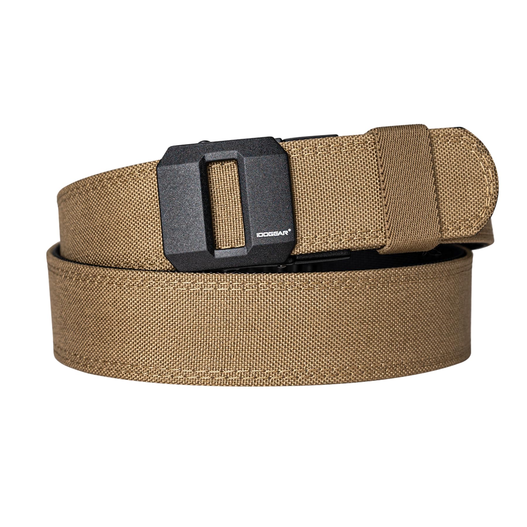 IDOGEAR Tactical Gun Belt 1.5 '' EDC Stiff Heavy Duty Belts 38mm Nylon Utility Harness Ratchet Belt Reinforced for Concealed Carry (Brown, Large)