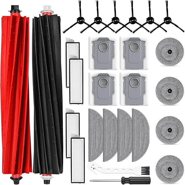 26 Stück Zubehör für Roborock S8 MaxV Ultra Saugroboter, 2 Hauptbürste 4 Staubbeutel 4 Wischtücher 4 Seitenwischer 4 Filter 6 Seitenbürsten 1 Reinigungsbürste 1 Schraubendreher