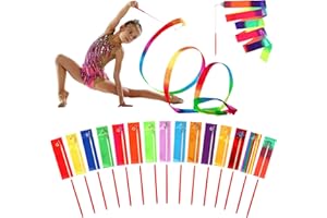 Yilloog Ribbon Dancing Wands Party Favors, 78.7 Inch Gymnastics Ribbon Streamers Rainbow Artistic Ribbon Dancer Twirling Wands, Rainbow Birthday Decorations, Girls Party Games