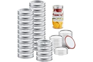 48 Pcs Mason Jar Lids, 70MM Regular Mouth Canning Lids and Bands, 24 Set Split-Type Reusable Safe Leakproof Lids with Silicon