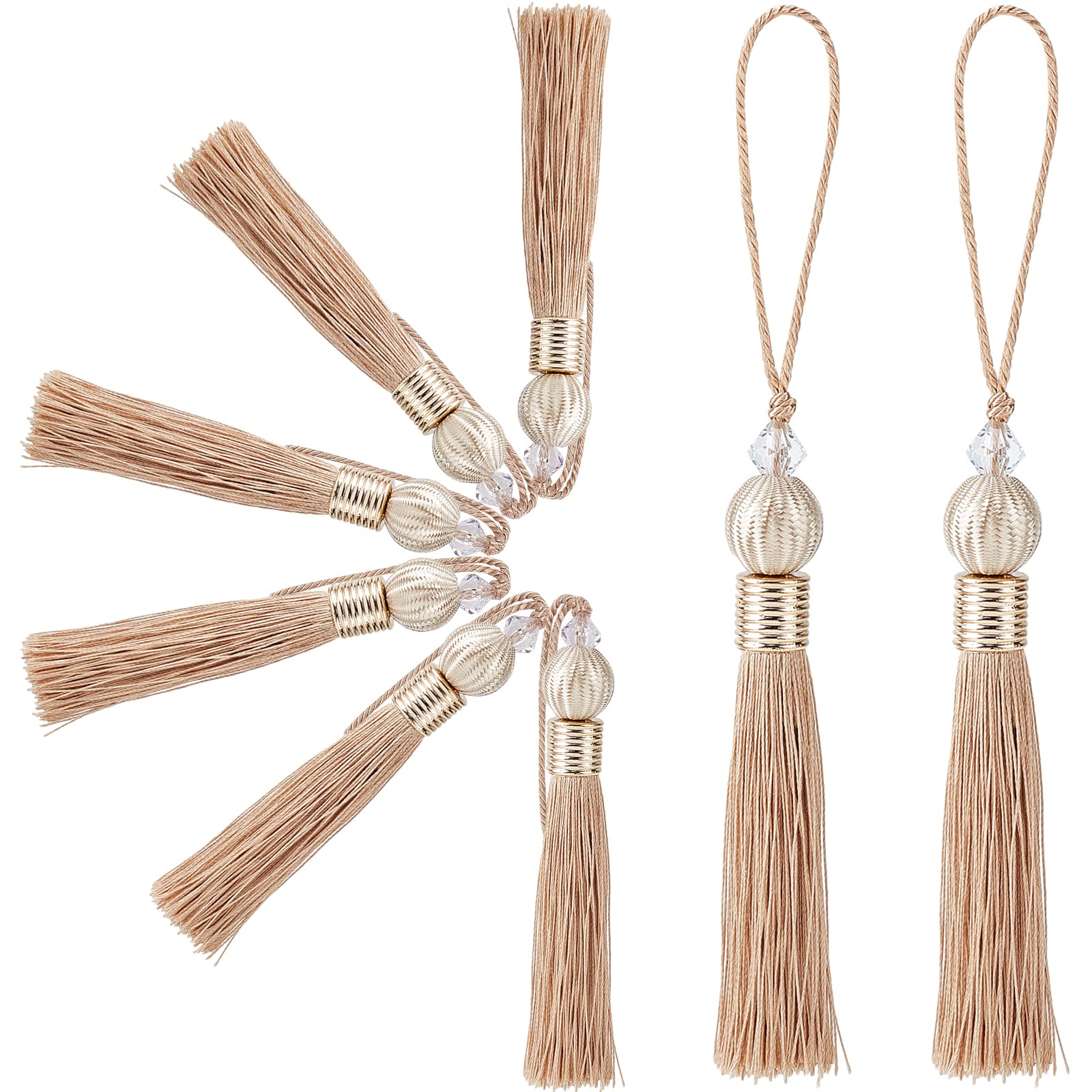 GORGECRAFT 8PCS Large Tassel Key Colorful Handmade Silky Floss Tiny Craft Tassels with Plastic Beads for DIY Craft Accessory Home Decoration(PeachPuff)