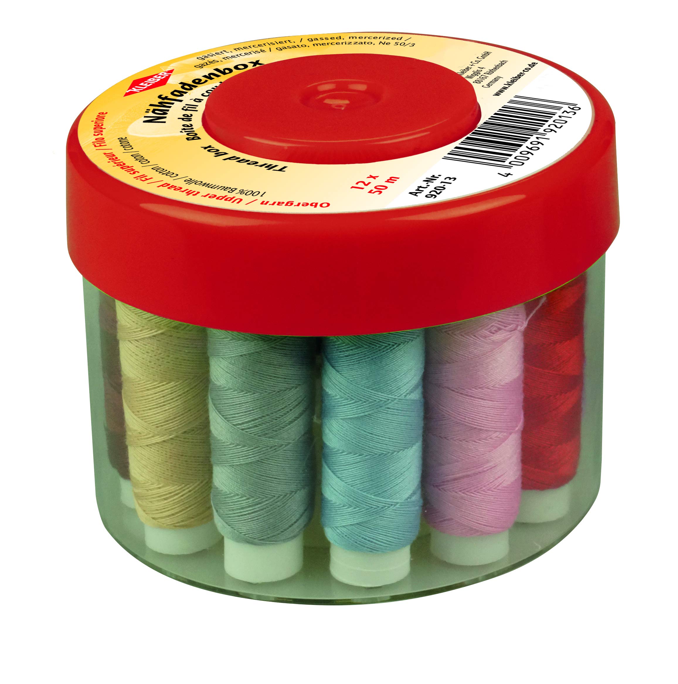 Kleiber 12-Piece Threads on 50m Spools, Assorted Colour