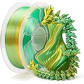1.75mm PLA Filament Silk Dual Bi Color Gold Green, Coextrusion 3D Printer Filament with Shiny Silk Rainbow Color, 1kg (2.2lbs) Spool Neatly Wound Smooth Color Transition 3D Printing Filament