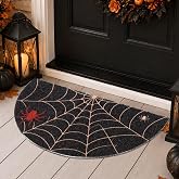 Shemilly Halloween Spider Web Door Mat,29 x 17 Inch Coir Front Door Mat | Black Spider Web Doormat with Spiders for Halloween Decorations, Indoor Outdoor Entrance Porch Floor Rugs for Home
